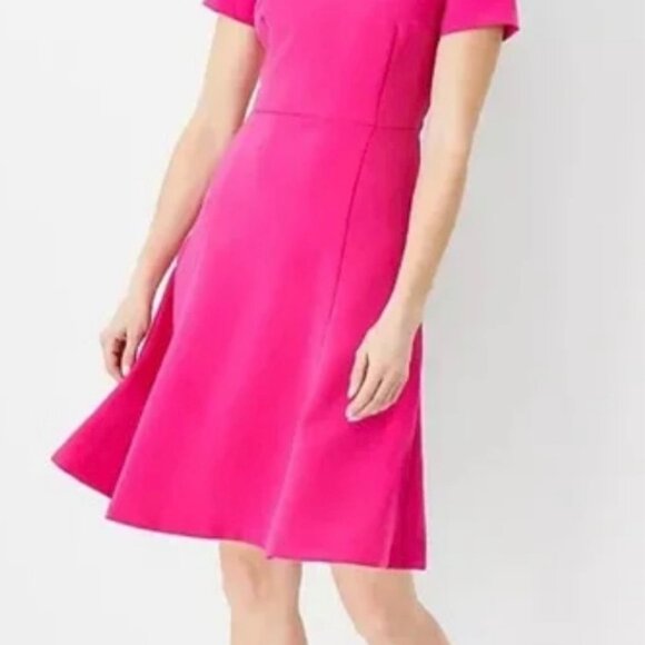Ann Taylor Crew Neck Short Sleeve Flare Dress in Hot Pink - Picture 7 of 8